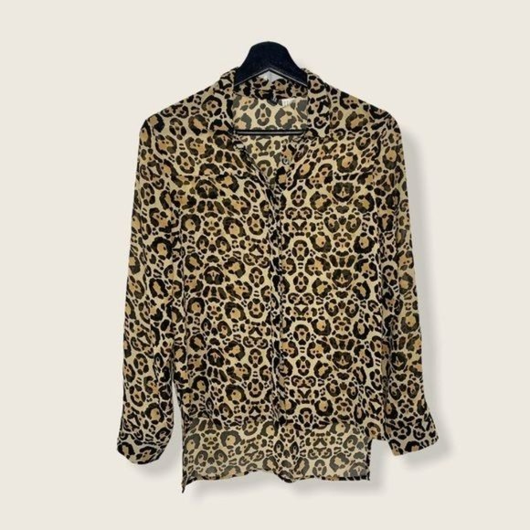 Divided H&M Leopard Print Sheer Button Down Blouse XS - Picture 1 of 12